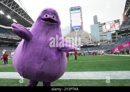 Seattle, United States. 14th Sep, 2024. Grimace entertains fans before the 2024 Apple Cup between the Washington Huskies and the Washington State Cougars at Lumen Field in Seattle, Washington on September 14, 2024. (Photo credit Nate Koppelman/Sipa USA) Credit: Sipa USA/Alamy Live News Stock Photo