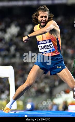 Brussels, Belgium. 14th Sep, 2024. Italian Gianmarco Tamberi celebrates during the high jump event, at the 48th edition of the Memorial Van Damme athletics event in Brussels, Saturday 14 September 2024. The 2024 Allianz Memorial Van Damme Diamond League meeting takes place on 13 and 14 September 2O24. BELGA PHOTO JASPER JACOBS Credit: Belga News Agency/Alamy Live News Stock Photo