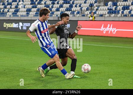 Warley of Torpedo Kutaisi against Saba Kharebashvili of Dinamo Tbilisi during the Georgian football league 2024 match between FC Dinamo Tbilisi and FC Torpedo Kutaisi at the Boris Paitchadze Dinamo Arena on August 18, 2024 in Tbilisi, Georgia. Tbilisi Dinamo Arena named after Boris Paichadze, Akaki Tsereteli Avenue, Didube, Tbilisi, 0154, Georgia Georgia Copyright: xArturxStabulnieksx 653879 Stock Photo