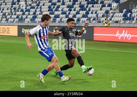 Warley of Torpedo Kutaisi against Saba Kharebashvili of Dinamo Tbilisi during the Georgian football league 2024 match between FC Dinamo Tbilisi and FC Torpedo Kutaisi at the Boris Paitchadze Dinamo Arena on August 18, 2024 in Tbilisi, Georgia. Tbilisi Dinamo Arena named after Boris Paichadze, Akaki Tsereteli Avenue, Didube, Tbilisi, 0154, Georgia Georgia Copyright: xArturxStabulnieksx 653869 Stock Photo