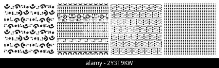 Set of dots doodle circle black seamless patterns on white background. Vector simple hand drawn fabric print Stock Vector