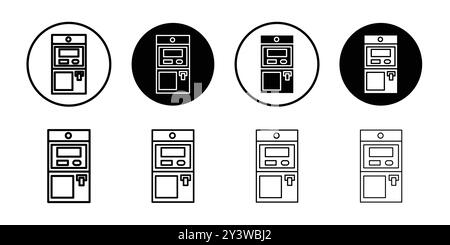 ATM cash icon logo sign vector outline in black and white color Stock Vector