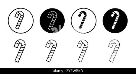 Candy Cane icon logo sign vector outline in black and white color Stock Vector