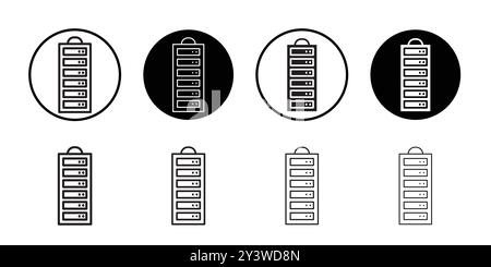Server rack icon logo sign vector outline in black and white color Stock Vector