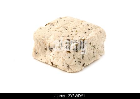 A block of tofu infused with herbs, presented on a white background Stock Photo