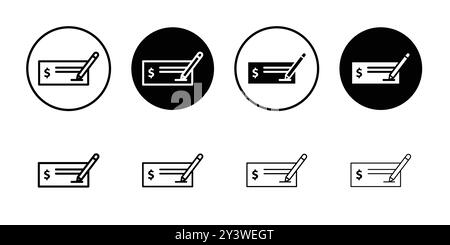 Signing cheque icon Black line art vector in black and white outline ...
