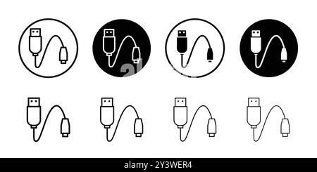 USB cable icon logo sign vector outline in black and white color Stock Vector