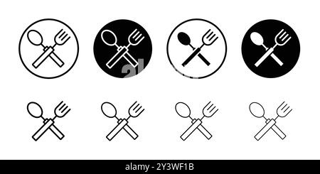 Spoon and fork icon logo sign vector outline in black and white color Stock Vector