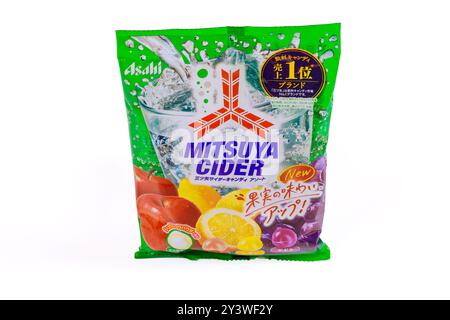 Yokohama, Kanagawa, September 5, 2024, An Japanese sweets on a white background with chocolate candy. Stock Photo