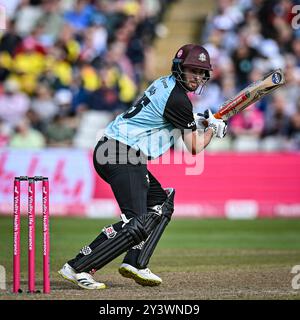 Edgbaston, Birmingham, UK. 14th Sep, 2024. Vitality Blast T20 League Cricket Finals Day; Semi Final, Surrey, Somerset; Dominic Sibley of Surrey at bat Credit: Action Plus Sports/Alamy Live News Stock Photo