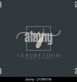 UJ Initial handwriting logo design Stock Vector