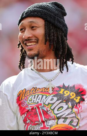 September 14, 2024: Oklahoma City Thunder forward Jaylin Williams was on hand for the game for a basketball homecoming event. Arkansas defeated UAB 37-27 in Fayetteville, AR. Richey Miller/CSM Stock Photo