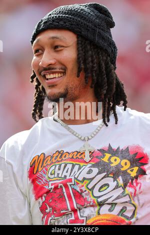 September 14, 2024: Oklahoma City Thunder forward Jaylin Williams was on hand for the game for a basketball homecoming event. Arkansas defeated UAB 37-27 in Fayetteville, AR. Richey Miller/CSM Stock Photo