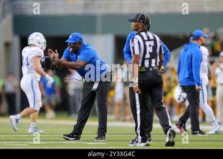 Waco, Texas, USA. 14th Sep, 2024. Members of Air Force's coaching staff celebrate a defensive play against against Baylor at McLane Stadium on Saturday. (Credit Image: © Brian McLean/ZUMA Press Wire) EDITORIAL USAGE ONLY! Not for Commercial USAGE! Stock Photo