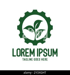 Gear Cog Drive or Tyre with Growing Plant Tree Seed for Recycle Renewable Environment Icon Symbol Logo Design Vector Stock Vector