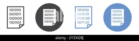 Binary code icon Vector symbol or sign set collection in black and white outline Stock Vector