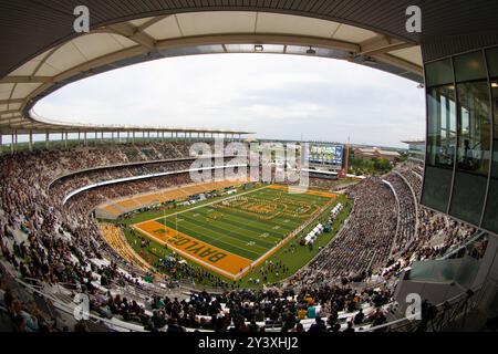 Waco, Texas, USA. 14th Sep, 2024. The Baylor University marching band gets into the formation of the letters BU prior to the game between Baylor and Air Force at McLane Stadium on Saturday. (Credit Image: © Brian McLean/ZUMA Press Wire) EDITORIAL USAGE ONLY! Not for Commercial USAGE! Stock Photo