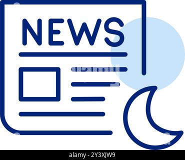 Newspaper and moon. Late night news update. Pixel perfect, editable stroke vector icon Stock Vector