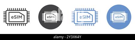 ESIM icon Vector symbol or sign set collection in black and white outline Stock Vector