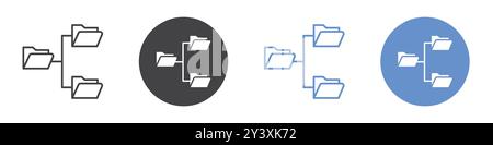 Folder tree icon Vector symbol or sign set collection in black and white outline Stock Vector
