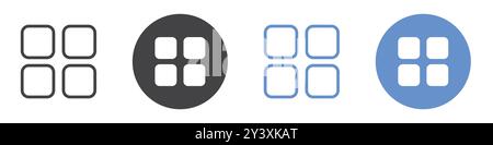 Grid view icon Vector symbol or sign set collection in black and white outline Stock Vector