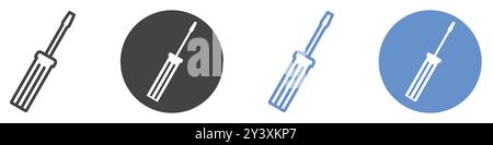 Screwdriver icon Vector symbol or sign set collection in black and white outline Stock Vector