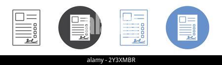 Signed document icon Vector symbol or sign set collection in black and white outline Stock Vector