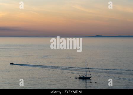Sailing boat in the Bristol Channel, North Devon, UK Stock Photo
