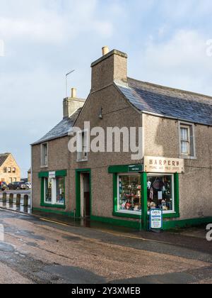 Thurso, Scotland, UK - October 27, 2023: Street view at day with Harpers Fly Fishing Shop in Thurso, Caithness, Scotland, United Kingdom. Scottish str Stock Photo