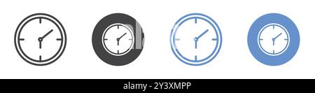 Time clock icon Vector symbol or sign set collection in black and white outline Stock Vector