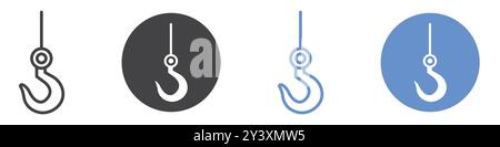 Winch hook icon Vector symbol or sign set collection in black and white outline Stock Vector