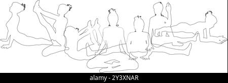 Yoga Pilates Poses Women Silhouettes Concept Stock Vector