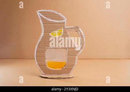 simple activity, craft from old waste cardboard paper from packaging, for child and kindergarten, do it yourself, craft on the theme of drinks, recycl Stock Photo