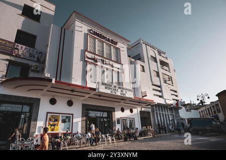 The Cinémathèque de Tangier (CDT) is an art house movie theater and bar located within the restored Art Deco Cinéma Rif building. Tanger, Morocco. Stock Photo