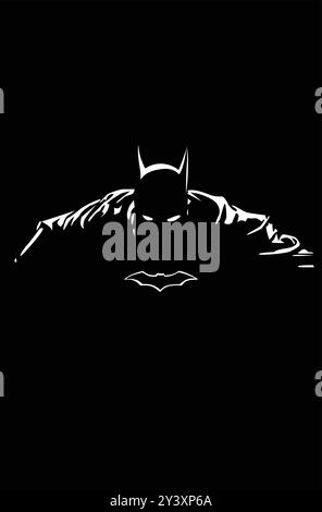 Black and white Batman image in illustrator on a Black background Stock Vector