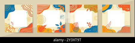 Native American Heritage Month Modern Abstract Social Media Post Template Background. November Awareness Celebration. 4 Set Floral Trendy Graphic Squa Stock Vector