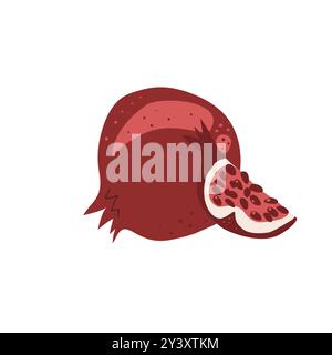 Pomegranates isolated on white background. Ripe fruit and juicy piece. Vector hand drawn illustration Stock Vector