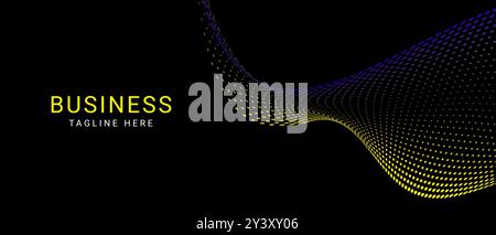 Black and Bright Yellow Abstract Flowing Geometric Technology Banner Background Stock Vector