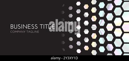 Iridescent Hexagon Background Banner in Dark Gray and Glossy Light Pastel Colors Stock Vector