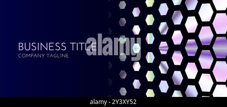 Iridescent Hexagon Background Banner in Dark Blue and Glossy Colors Stock Vector