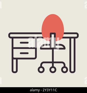 Home or office desk with caster chair and pedestal drawer vector icon. Graph symbol for furniture, web site and apps design, logo, app, UI Stock Vector