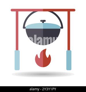 Camping pot over a bonfire vector isolated icon. Hiking sign. Graph symbol for travel and tourism web site and apps design, logo, app, UI Stock Vector