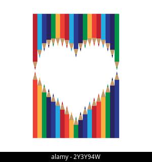 Colorful Kids Pencil Heart Shape Border Stock Vector
