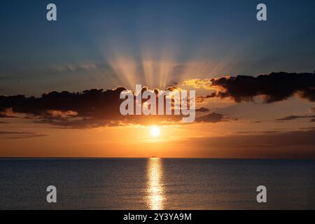 Summer sunrise over the Thames Estuary, Kent, United Kingdom Stock Photo