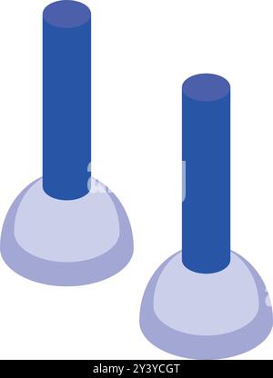 This vector illustration depicts a pair of modern floor lamps with blue cylindrical bases and white shades Stock Vector
