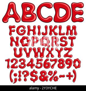 Font, letters numbers and symbols of blood for halloween. Isolated vector objects on white background. Stock Vector