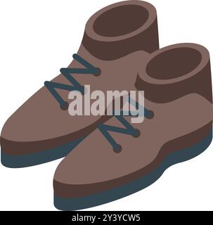 Isometric icon of a pair of brown hiking boots with laces for outdoor activities Stock Vector