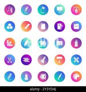 Art tools vector icons on color gradient rounds Stock Vector