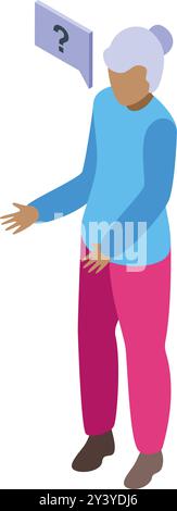 Senior lady is thinking about solving a problem, she is looking for a solution to an issue Stock Vector