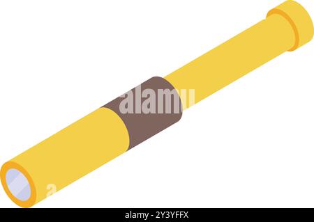 Yellow spyglass isometric view, a tool for exploring and searching, perfect for nautical or adventure themed projects Stock Vector